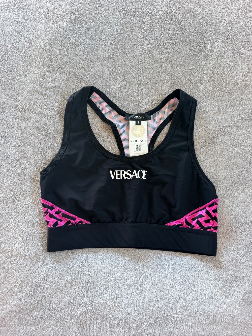 Versace Women’s Black & Pink Logo Sport Bra Top Size 2 S